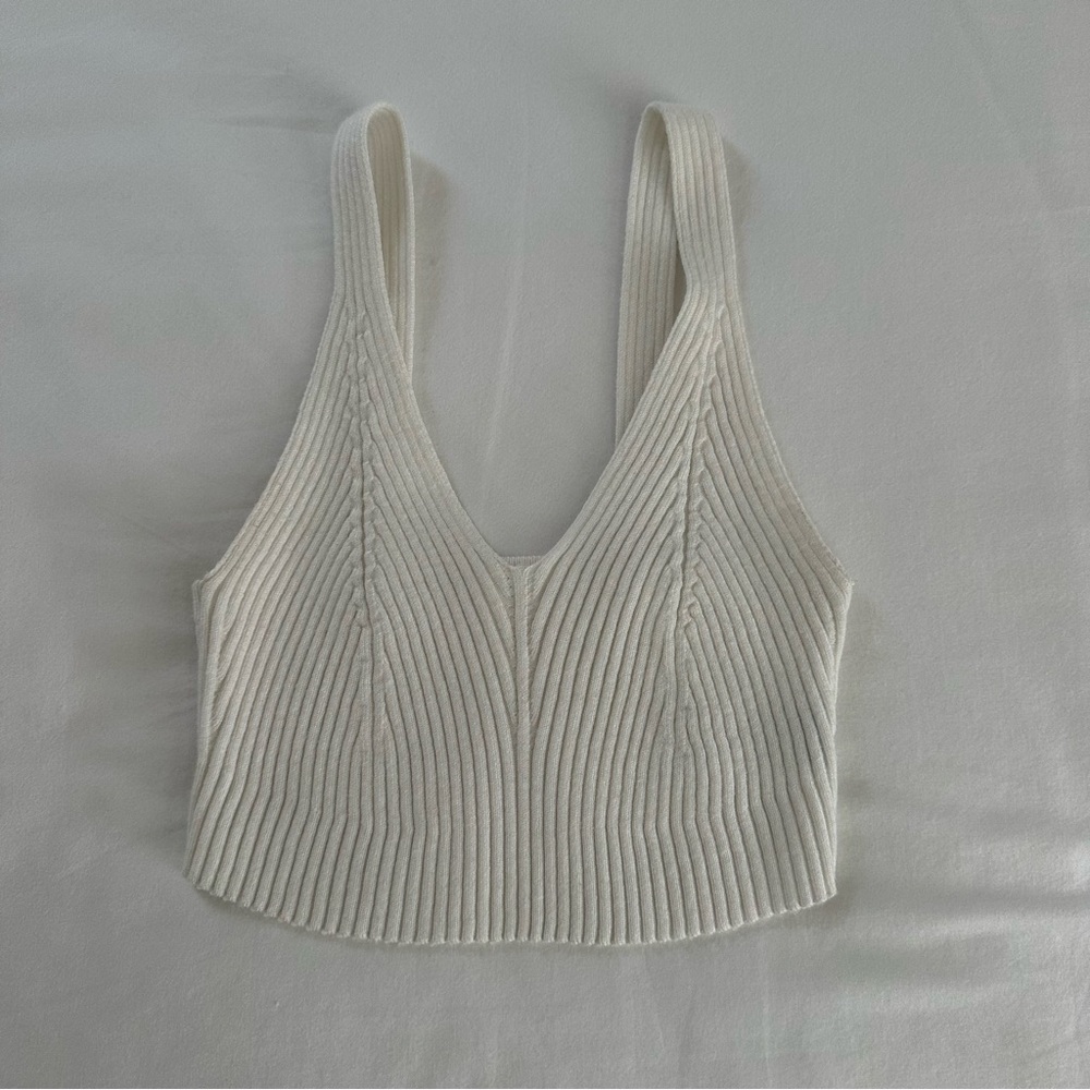 SHEIN Cream Ribbed Crop Top